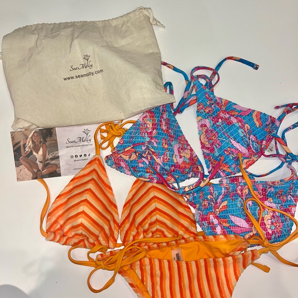 Seamolly Colorful Triangle Side Tie Halter Bikini Set